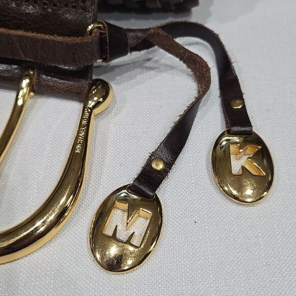 Michael Kors Brown Leather Braided Belt Size Large Horseshoe Equestrian Western - Picture 4 of 11